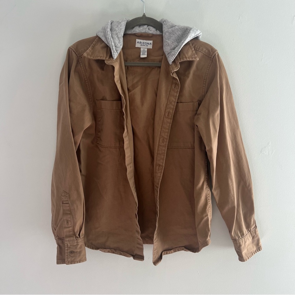 Arizona Jean Company Tan Shirt Jacket with Gray Hood